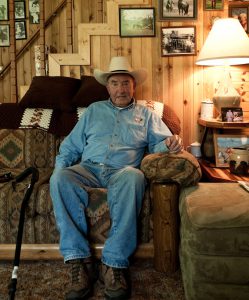 Dick Baker in his living room at the Baker Ranch on the East Fork of the Salmon River